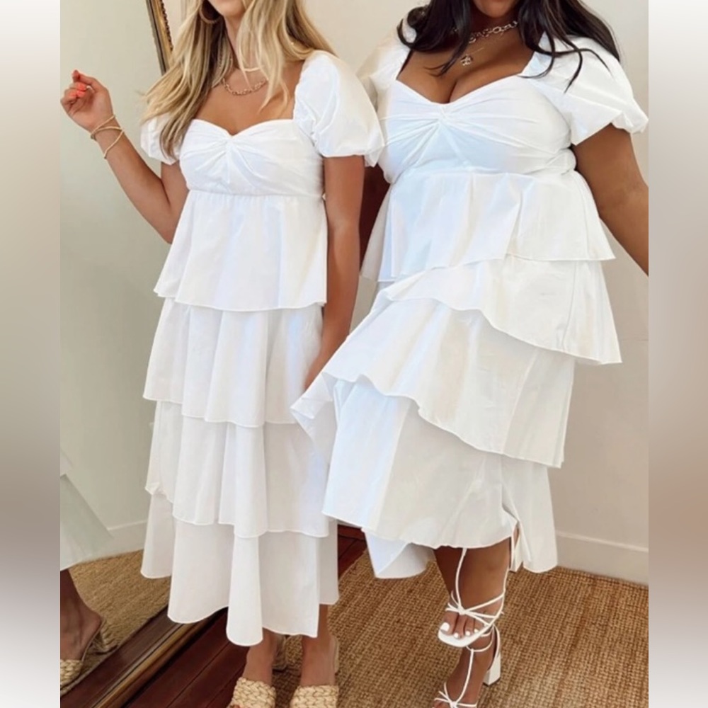 Mumu white ruffle puff sleeve dress